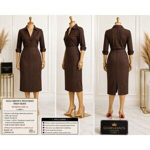 Sole Brown Pinstripe Midi Skirt womens 14 Career Office Stretch Side Slip Y2K